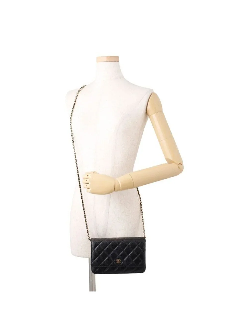 Chanel Chain Wallet Classic Quilted CC Logo Caviar Leather Black Shoulder Bag